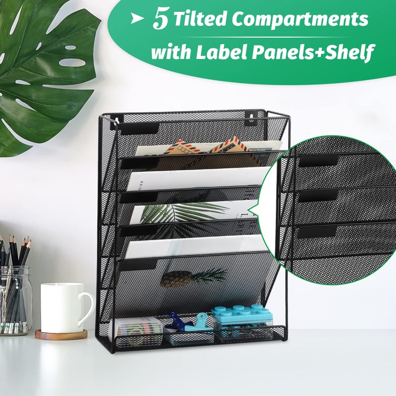 EASEPRES Desk File Organizer Mesh 6-Tier, Hanging Wall Mount Document Organization Stand, Desktop Vertical Mail Paper Folder Holder Rack with Bottom Tray for Office Home Cubicle Countertop, Black - Image 3